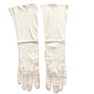 Hochschild Kohn Made in France White Gloves kid leather elbow length opera FLAWS